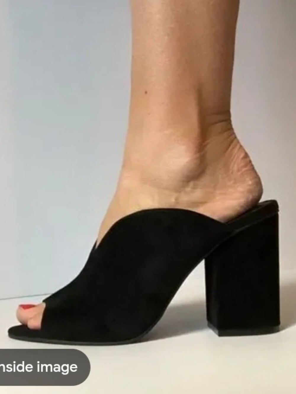 LK Bennett Black Suede Peep-Toe Block Heel Mule